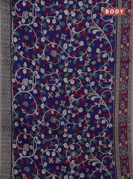 Kalamkari semi silk saree blue and magenta pink with allover prints and printed border