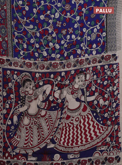 Kalamkari semi silk saree blue and magenta pink with allover prints and printed border