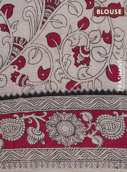 Kalamkari semi silk saree blue and magenta pink with allover prints and printed border