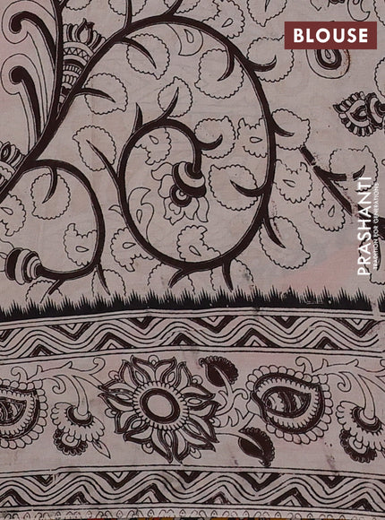 Kalamkari semi silk saree beige brown and mustard yellow with allover prints and printed border