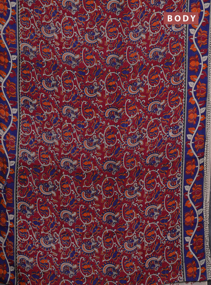 Kalamkari semi silk saree magenta pink and blue with allover prints and printed border