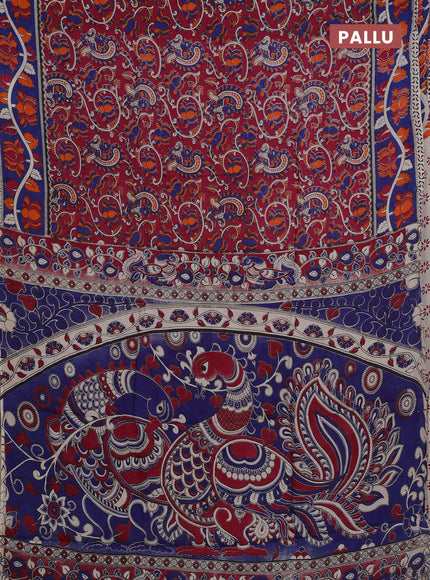 Kalamkari semi silk saree magenta pink and blue with allover prints and printed border