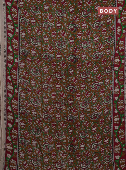 Kalamkari semi silk saree brown and magenta pink with allover prints and printed border