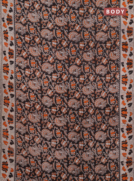 Kalamkari semi silk saree black and beige with allover prints and printed border