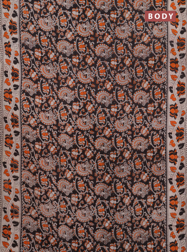 Kalamkari semi silk saree black and beige with allover prints and printed border