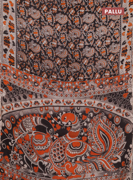 Kalamkari semi silk saree black and beige with allover prints and printed border