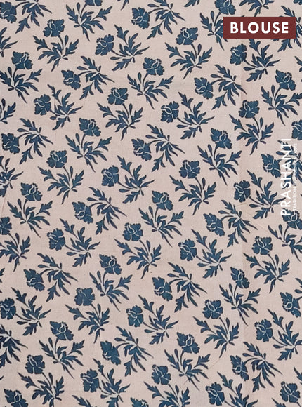 Kalamkari semi silk saree peacock blue and beige with allover prints and printed border