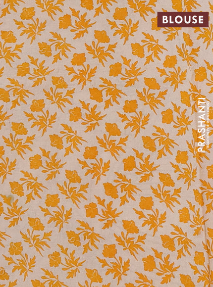 Kalamkari semi silk saree mustard yellow and beige with allover prints and printed border