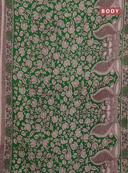 Kalamkari semi silk saree beige and green with allover prints and printed border