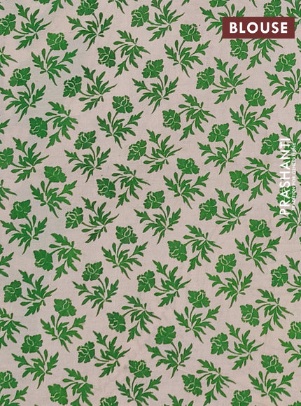 Kalamkari semi silk saree beige and green with allover prints and printed border