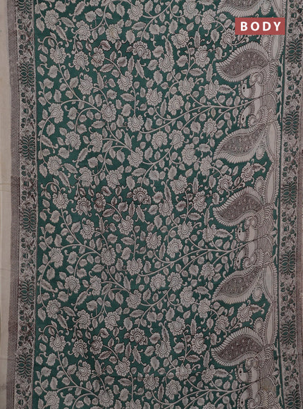 Kalamkari semi silk saree green shade and beige with allover prints and printed border