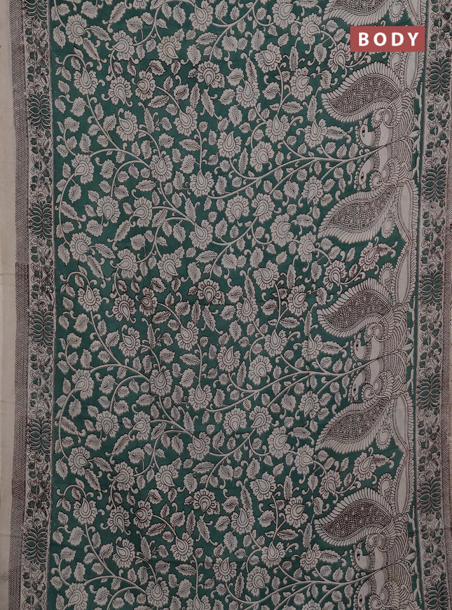 Kalamkari semi silk saree green shade and beige with allover prints and printed border
