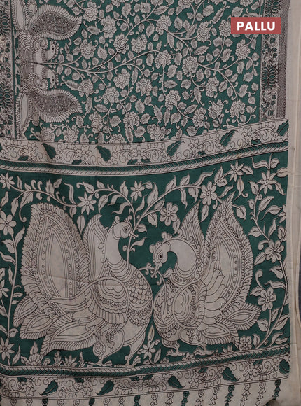 Kalamkari semi silk saree green shade and beige with allover prints and printed border