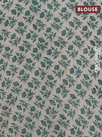 Kalamkari semi silk saree green shade and beige with allover prints and printed border
