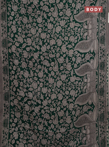 Kalamkari semi silk saree green and beige with allover prints and printed border