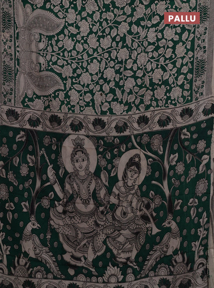 Kalamkari semi silk saree green and beige with allover prints and printed border