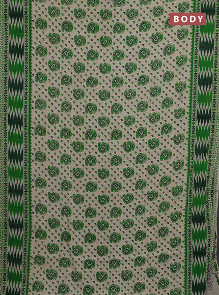 Kalamkari semi silk saree beige and light green with allover prints and printed border
