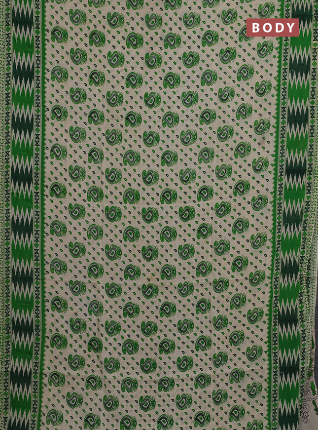 Kalamkari semi silk saree beige and light green with allover prints and printed border