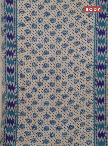 Kalamkari semi silk saree beige and teal blue with allover prints and printed border