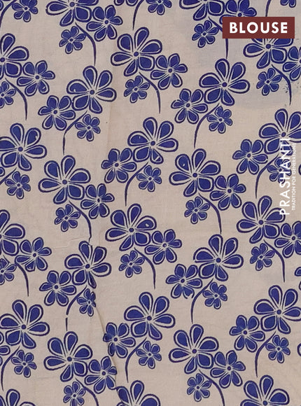 Kalamkari semi silk saree beige and teal blue with allover prints and printed border