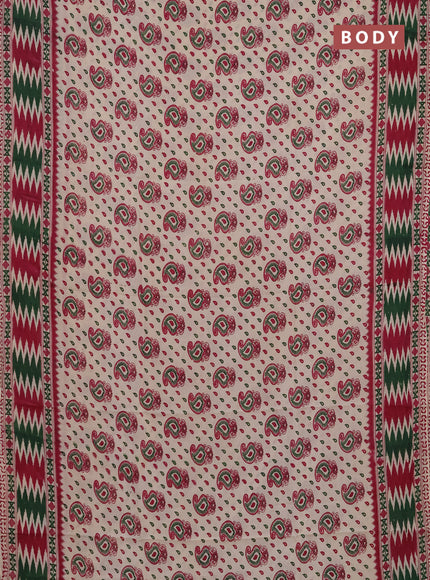 Kalamkari semi silk saree beige and dark pink with allover prints and printed border