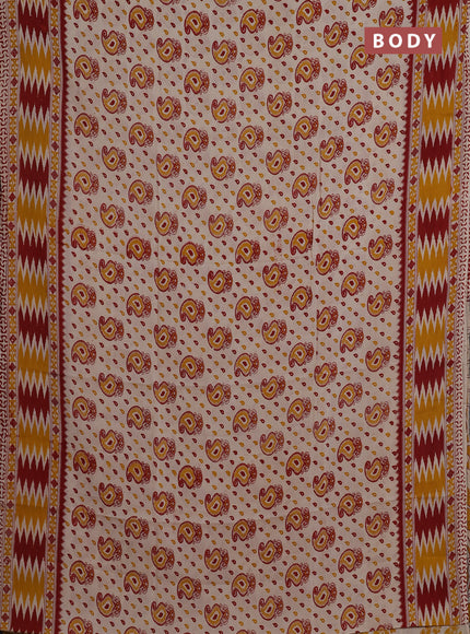 Kalamkari semi silk saree beige and mustard yellow with allover prints and printed border