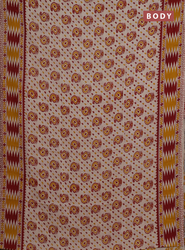 Kalamkari semi silk saree beige and mustard yellow with allover prints and printed border
