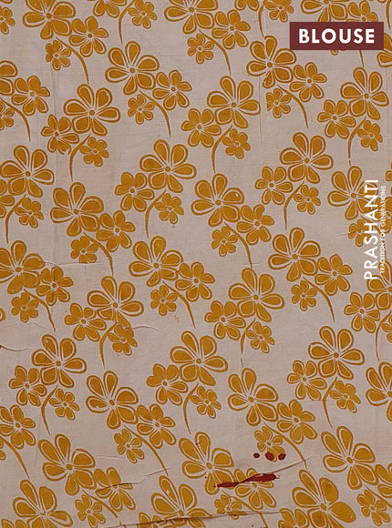 Kalamkari semi silk saree beige and mustard yellow with allover prints and printed border
