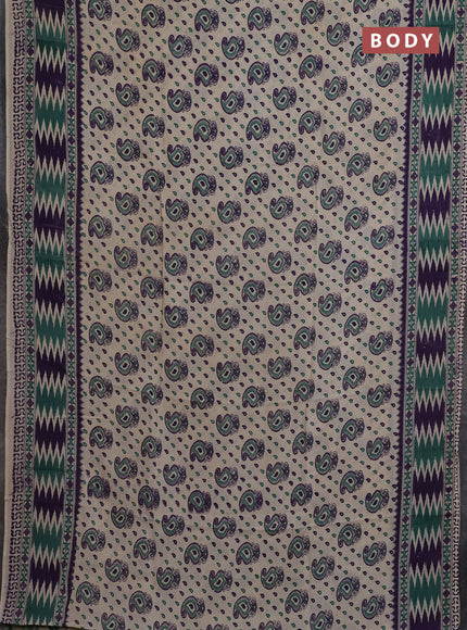 Kalamkari semi silk saree beige and violet with allover prints and printed border