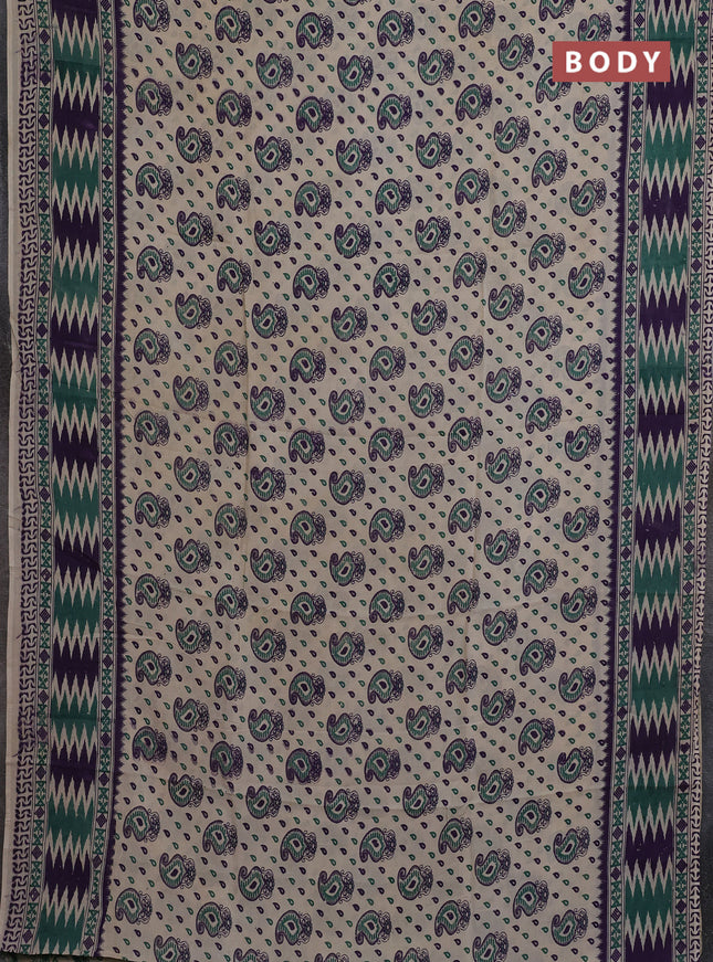 Kalamkari semi silk saree beige and violet with allover prints and printed border
