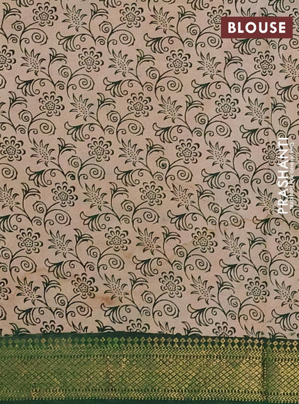 Kalamkari semi silk saree orange and green with allover prints and mangalgiri border