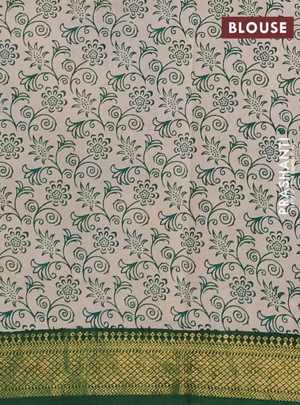 Kalamkari semi silk saree beige and green with allover prints and mangalgiri border