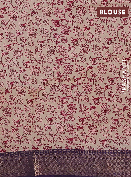 Kalamkari semi silk saree orange and violet with allover prints and mangalgiri border