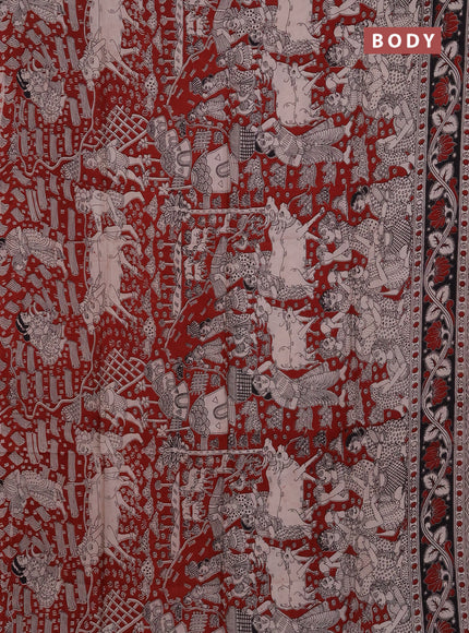 Kalamkari semi silk saree maroon and beige with allover prints and printed border