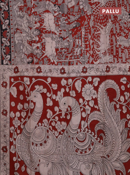 Kalamkari semi silk saree maroon and beige with allover prints and printed border