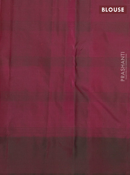 Pure kanchipuram silk saree dual shade of pinkish orange and dual shade of green with plain body and zari woven butta border