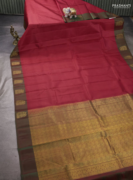 Pure kanchipuram silk saree maroon and dual shade of green with plain body and zari woven butta border