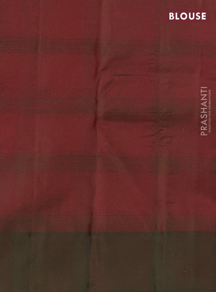 Pure kanchipuram silk saree maroon and dual shade of green with plain body and zari woven butta border