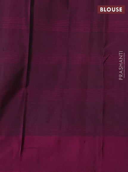 Pure kanchipuram silk saree bottle green and purple with plain body and zari woven butta border