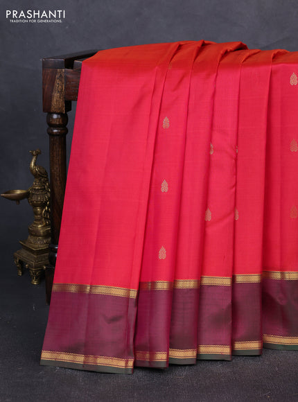 Pure kanchipuram silk saree pink and dual shade of pinki green with zari woven buttas and rettapet zari woven korvai border