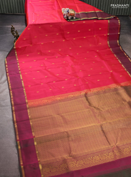 Pure kanchipuram silk saree pink and dual shade of pinki green with zari woven buttas and rettapet zari woven korvai border