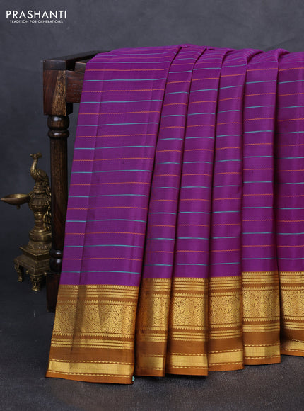 Pure kanchipuram silk saree purple with allover thread weaves and ganga jamuna border