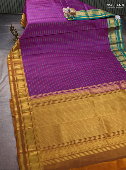 Pure kanchipuram silk saree purple with allover thread weaves and ganga jamuna border