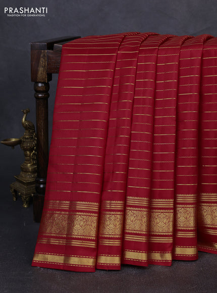 Pure kanchipuram silk saree red with allover zari stripe weaves and rettapet zari woven border
