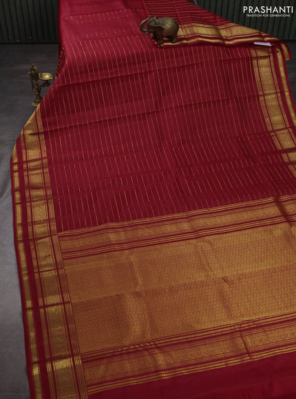 Pure kanchipuram silk saree red with allover zari stripe weaves and rettapet zari woven border