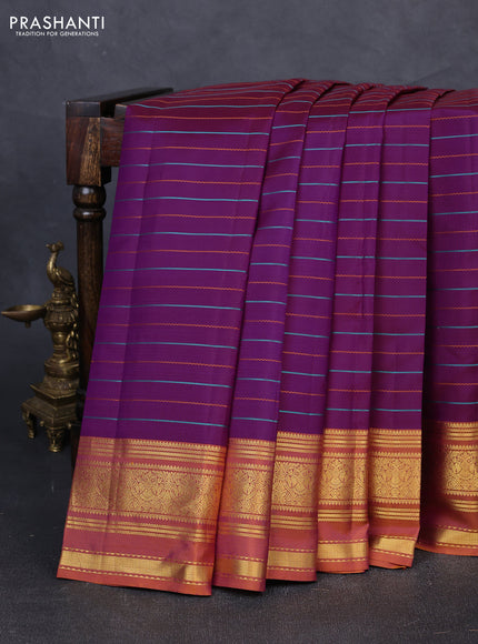 Pure kanchipuram silk saree purple with allover thread weaves and ganga jamuna border