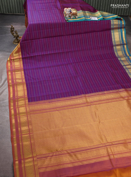 Pure kanchipuram silk saree purple with allover thread weaves and ganga jamuna border