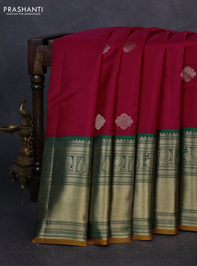 Pure kanchipuram silk saree pink and green with zari woven buttas and long zari woven korvai border