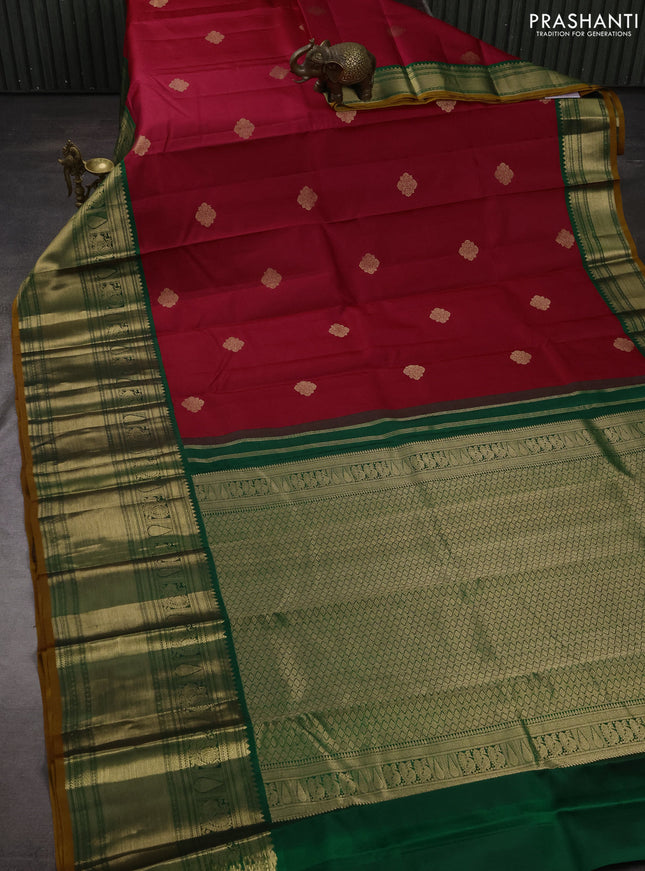 Pure kanchipuram silk saree pink and green with zari woven buttas and long zari woven korvai border