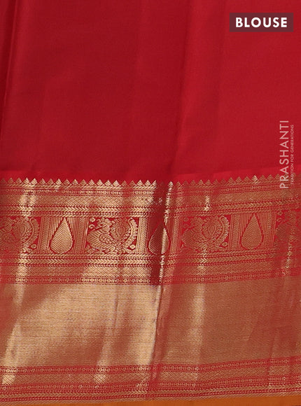 Pure kanchipuram silk saree blue and red with zari woven buttas and long zari woven korvai border